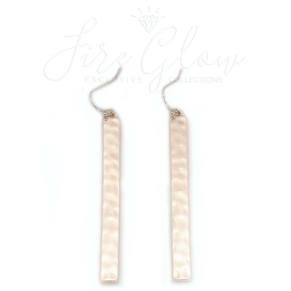 Rose Gold Tone Long Bar Hammered Metal Earrings - Picture 6 of 8